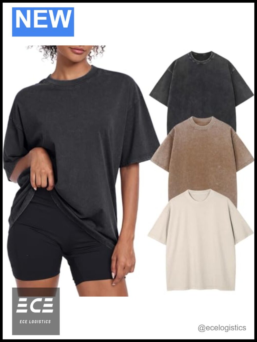 Women's Oversized Acid Washed Cotton Baggy Tee Crewneck Short Sleeve T-Shirt